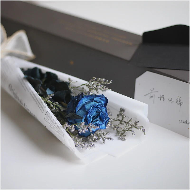 

Black rose dried flower natural real flower blue niche gift box decoration birthday gift INS