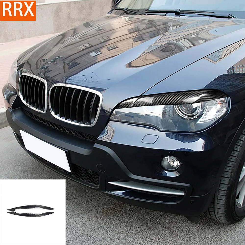 

For BMW X5 E70 X6 E71 2008-2014 Front Headlight Eyebrow Eyelid Eyelash Trim Soft Real Carbon Hardware Car Exterior Accessories