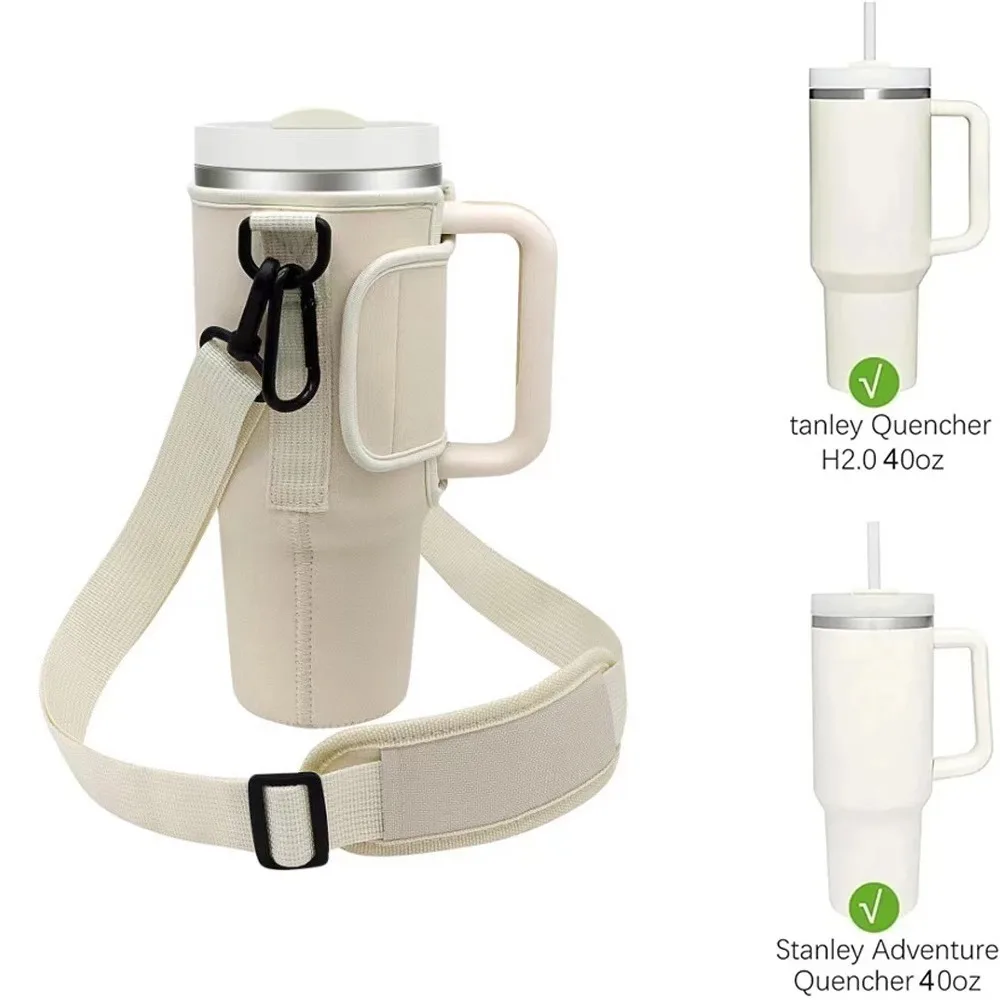 40ozCar Cup Holder Water Bottle Bag Portable Water Bottle Bag with Adjustable Shoulder Strap and Straw Holder for Outdoor Travel