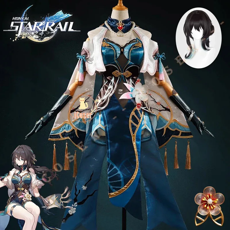 

Ruan Mei Cosplay Costume Dress Wig Honkai Star Rail Uniform Earrings Headwear Scholar Genius Society Halloween Party for Women
