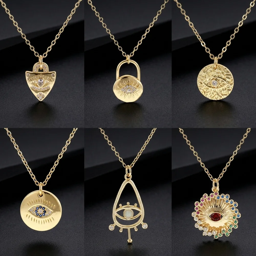 Lucky Evil Eye Pendant Necklaces For Women Gold Plated Inlaid Shiny Zircon Blessing Protection Fashion Clavicle Chain Trendy Boh