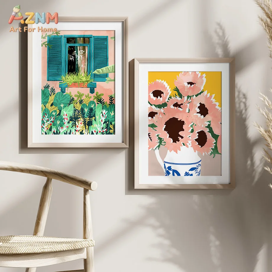AZNM Mediterranean Boho Canvas Wall Art Lemon Citrus Fruit Woman Figure Floral Tropical Leaf Vintage Illustration Colorful Aesth
