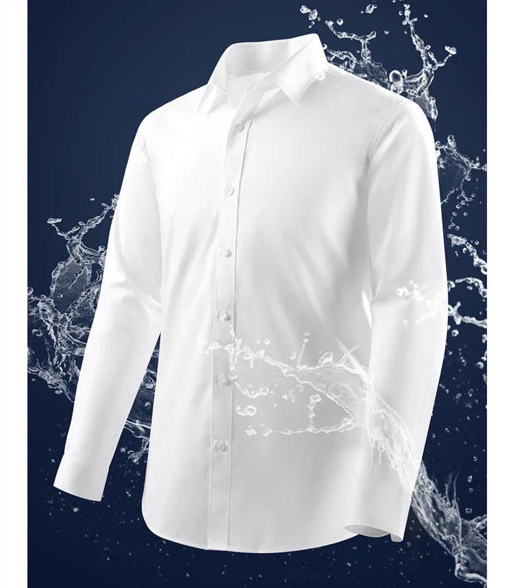 Oil Stain Proof Waterproof Hydrophobic Material Micro Stretch Long Sleeve Slim Fit Shirt Men Short Sleeve Business White Shirt