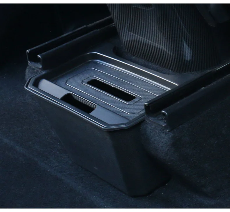 For Tesla Model Y Accessori Under Seat Organizers Lined Drawer Double-Layer Sliding Storage Tray+ Backseat Storage Bin Trash Can