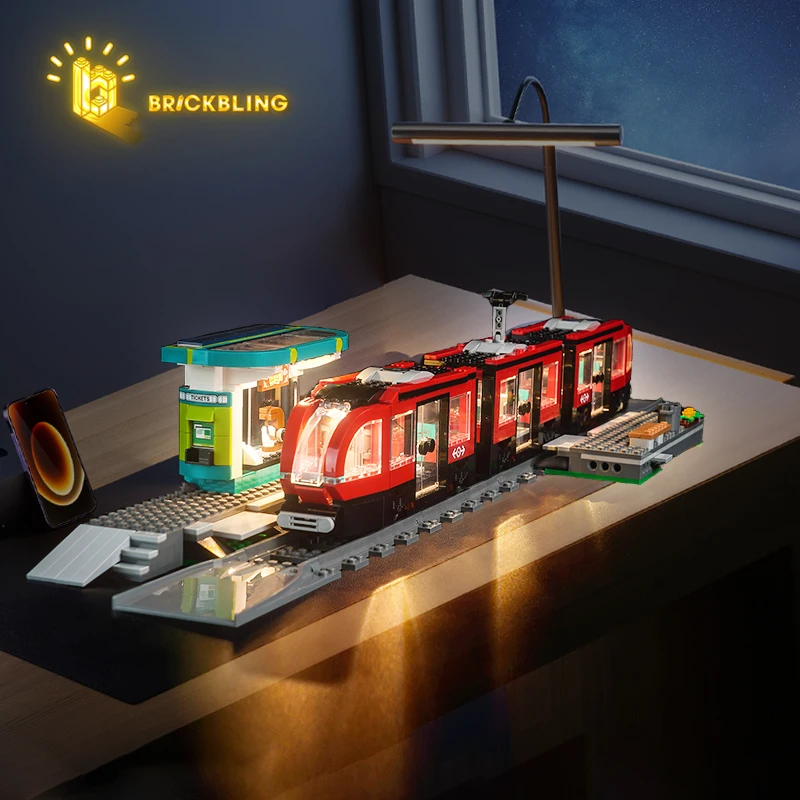 Brick Bling LED Light 60423 Set Suitable for Downtown Streetcar and Station Building Blocks Gift (Lighting Accessories Only)