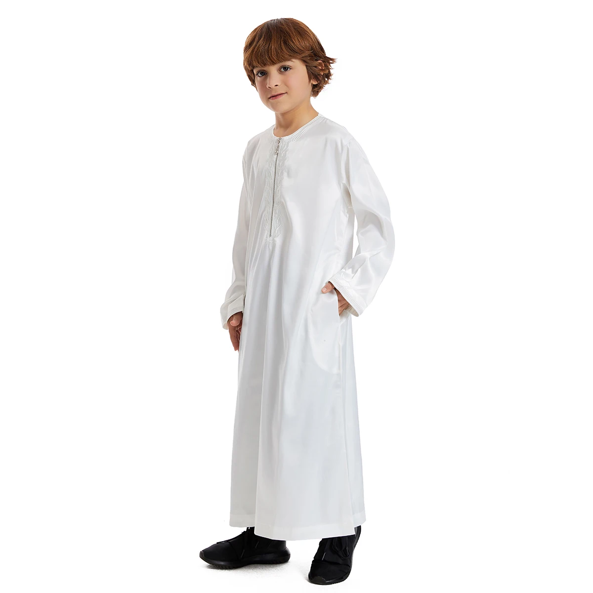 Saudi Arabic Kids Robe Zipper Ramadan Eid Jubba Thobe Muslim Children Dress Dubai Turkish Abaya Boys Clothing Djellaba Dishdasha