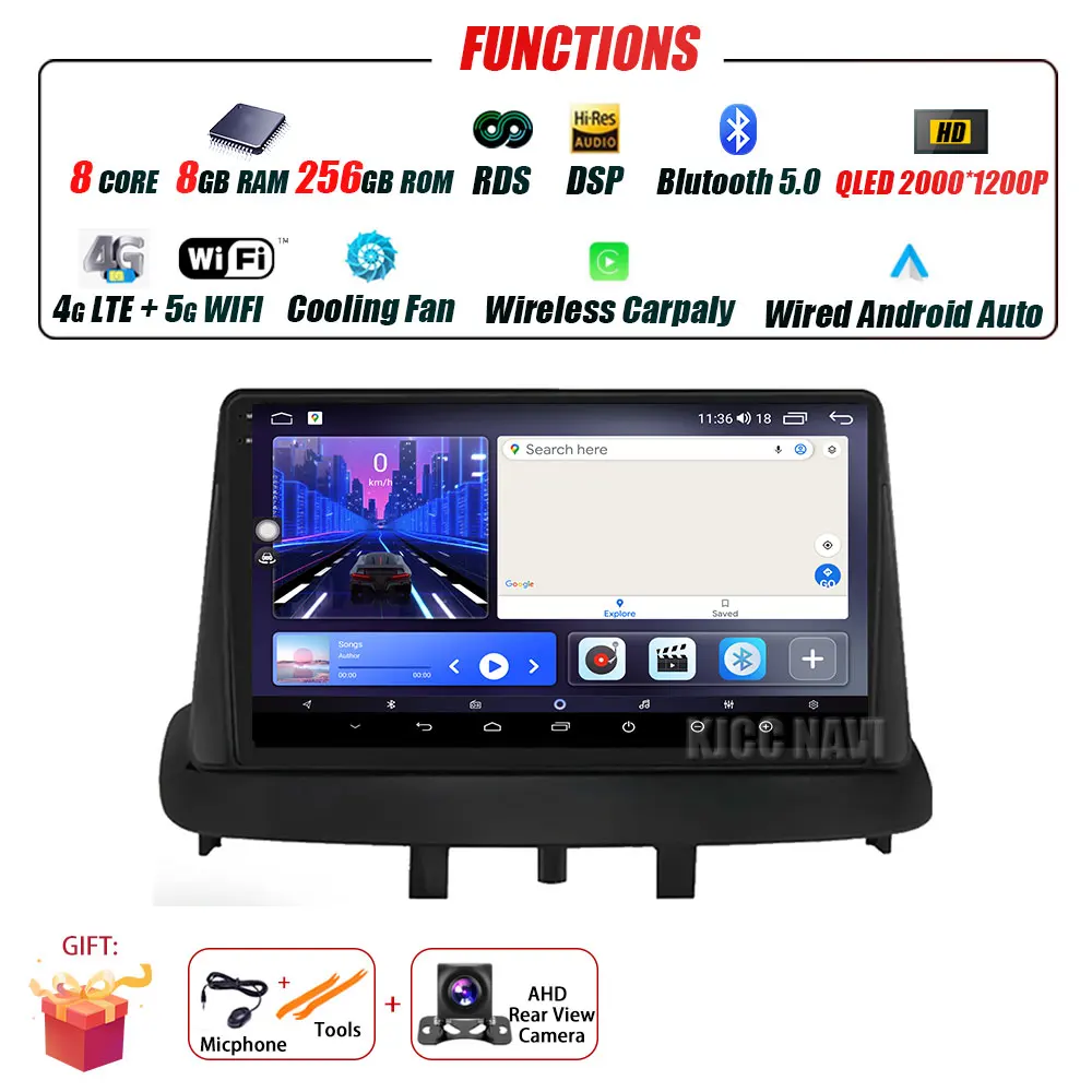 Android 16 voor Renault Megane 3 Fluence Samsung SM3 2008 - 2017 Multimedia Speler DSP CarPlay GPS Autoradio