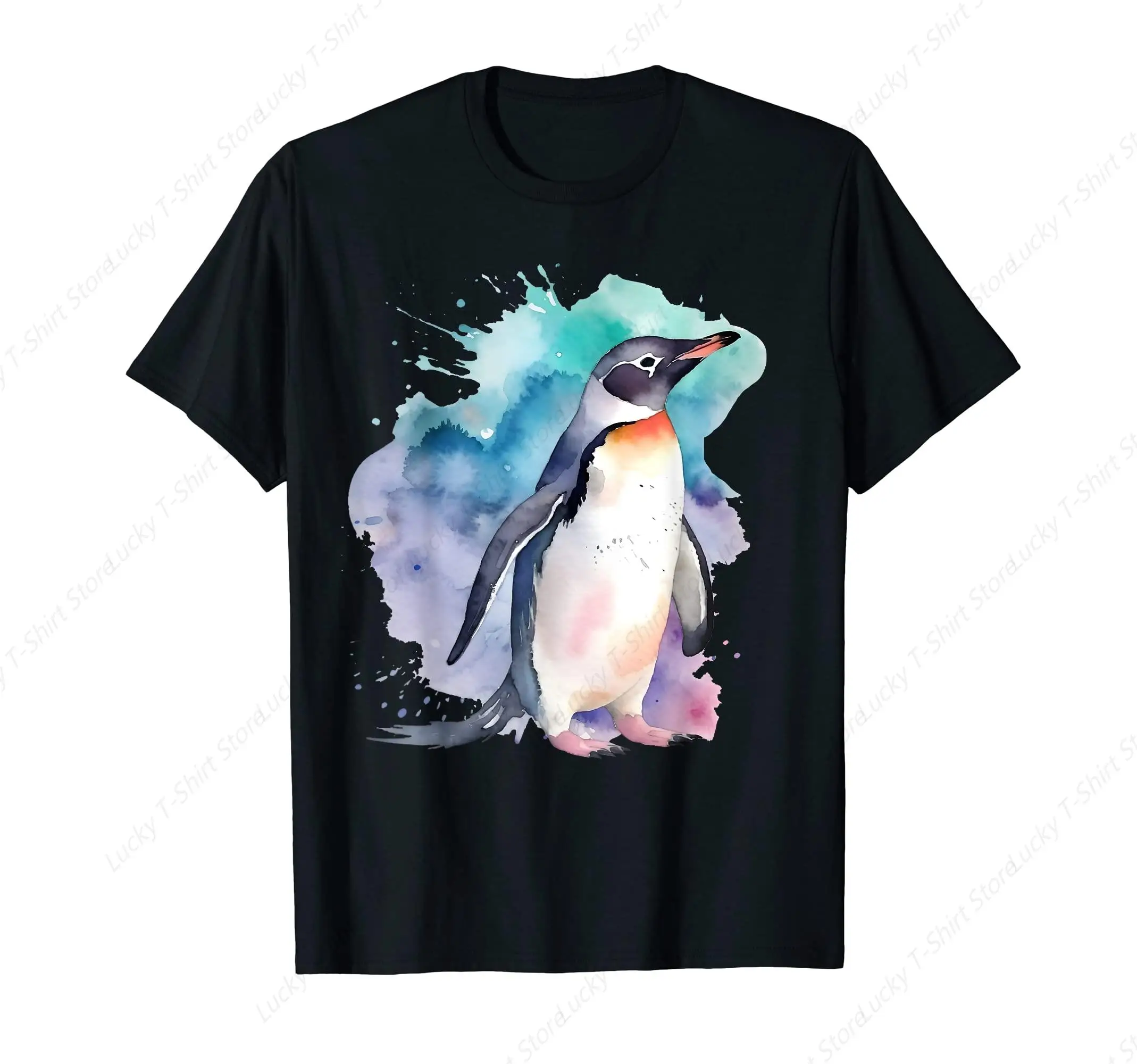 Penguin Watercolor Men‘s T-Shirt Soft Comfortable Easy to Wear Simple Practical not Easy to Shrink Durable Short Sleeves