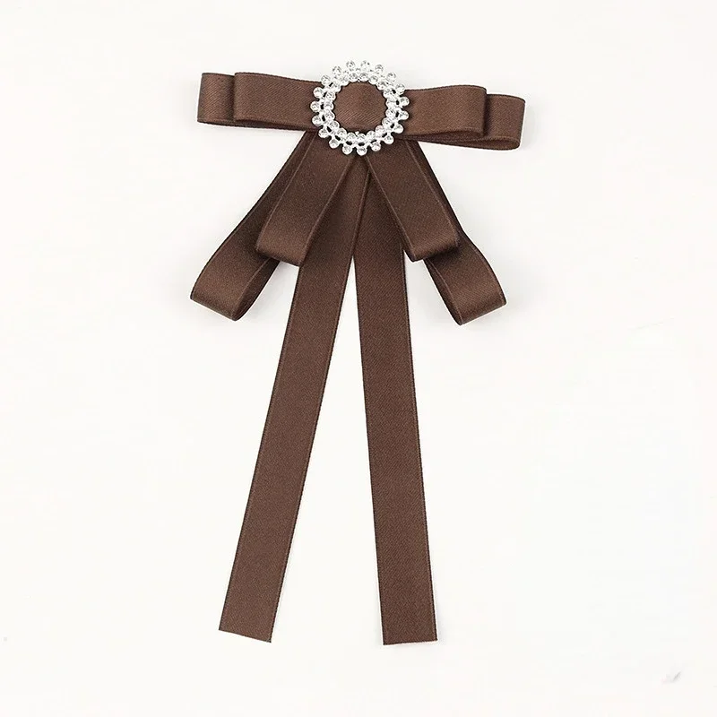 Tie Shirt Women\'s New Brooch Bow Ribbon Brown Coffee Temperament British Style Shirt Corsage Accessory Pin