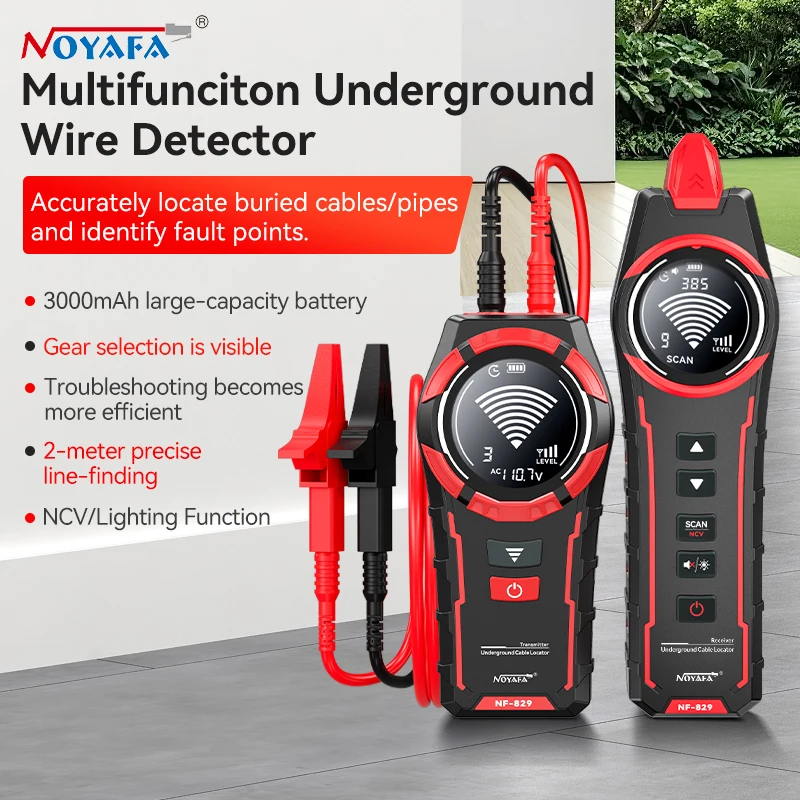 NOYAFA NF-829 Underground Cable Wire Pipe Locator 2m Depth Live Wire Tracer with 12-600V Voltage Detection