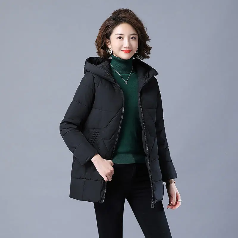 

Winter Warm Big Size 4xl Hooded Parkas Coats Women Loose Mid Length Down Cotton Overcoats Thicken Snow Wear Jackets