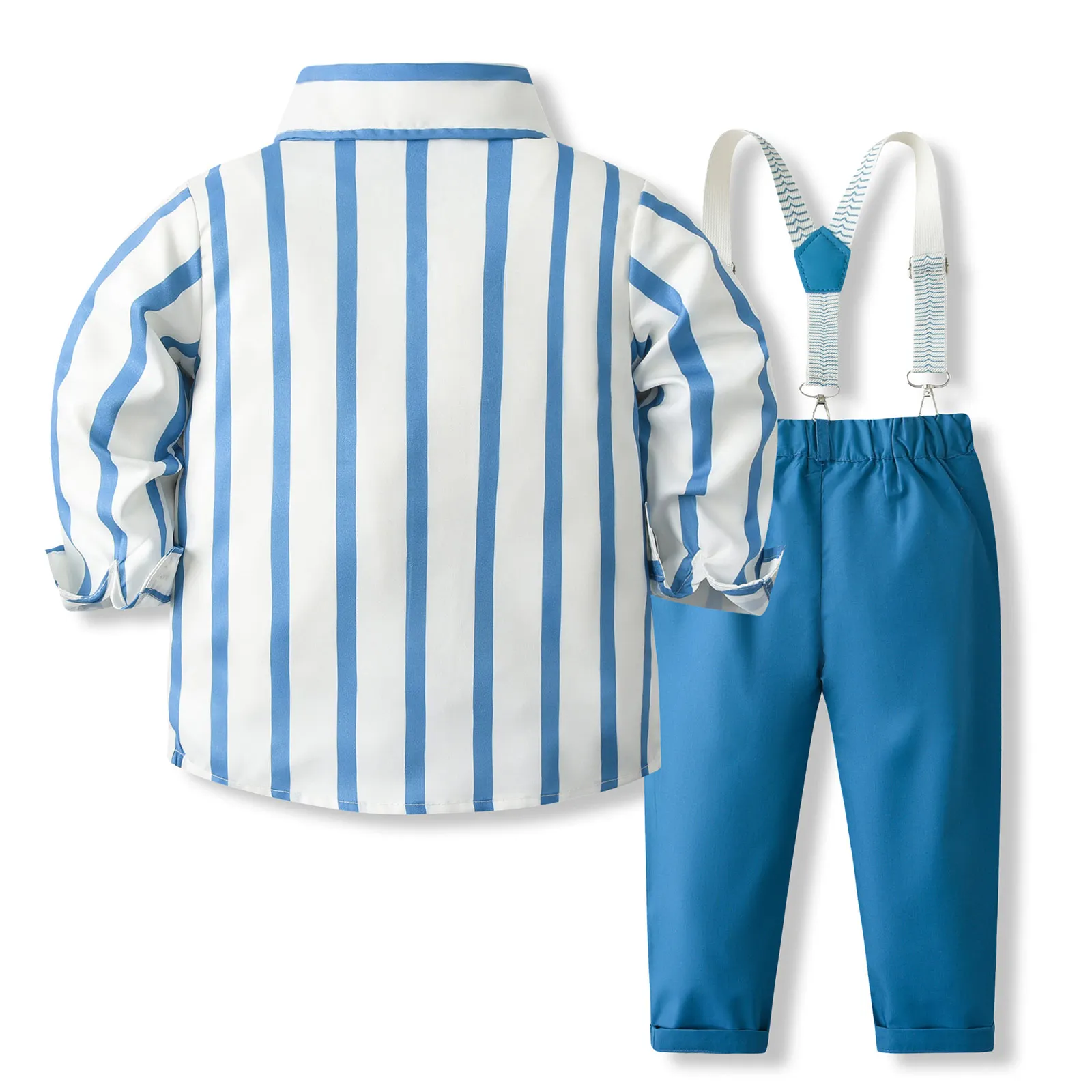 Chemise rayée à manches longues pour garçons, gentleman trempé, nœud papillon, bretelles, pantalon, ensembles de vêtements pour la fête de baptême, uniformes scolaires pour enfants