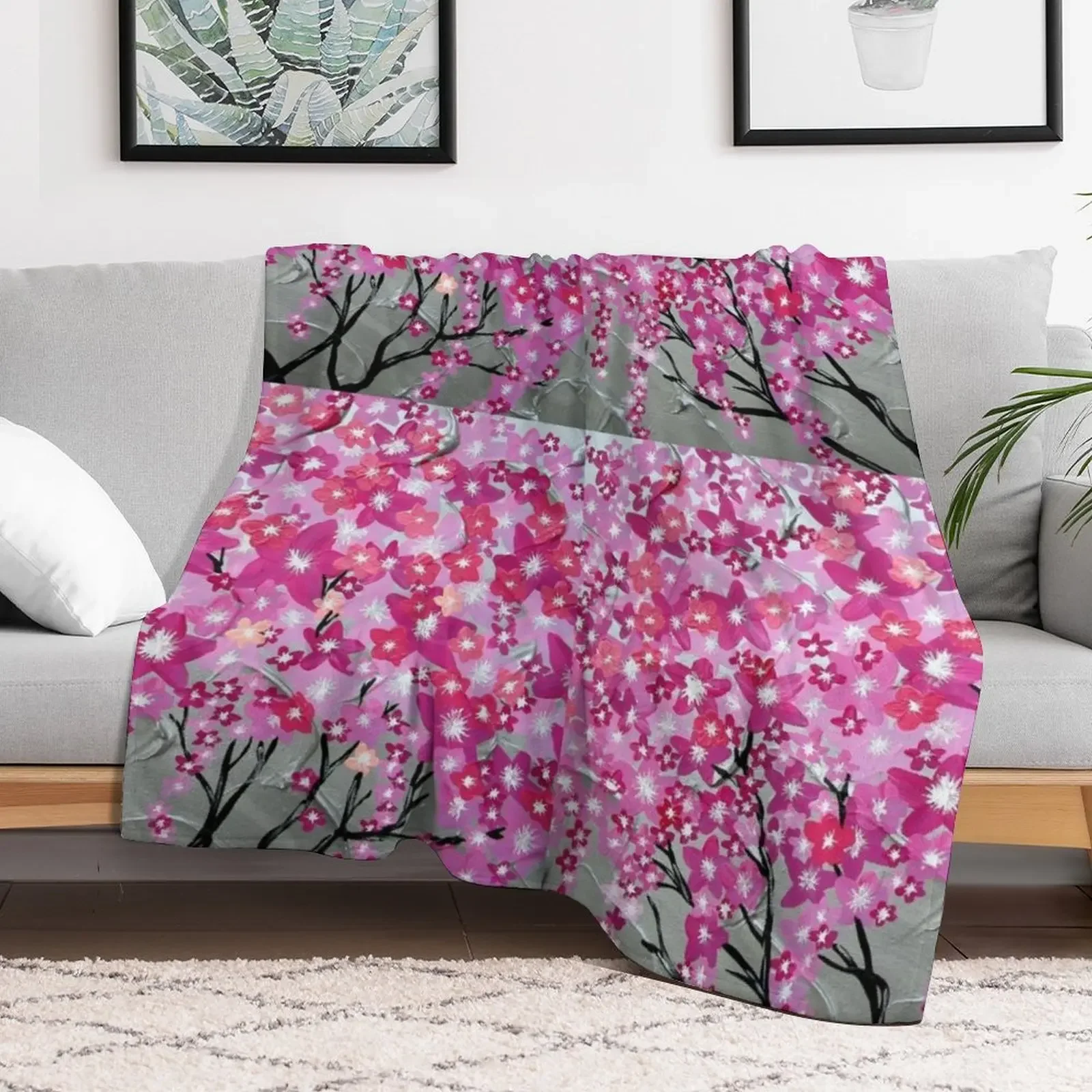 pink cherry blossom fantasy Throw Blanket Fluffy Cozy Throw Blanket for Home Decor