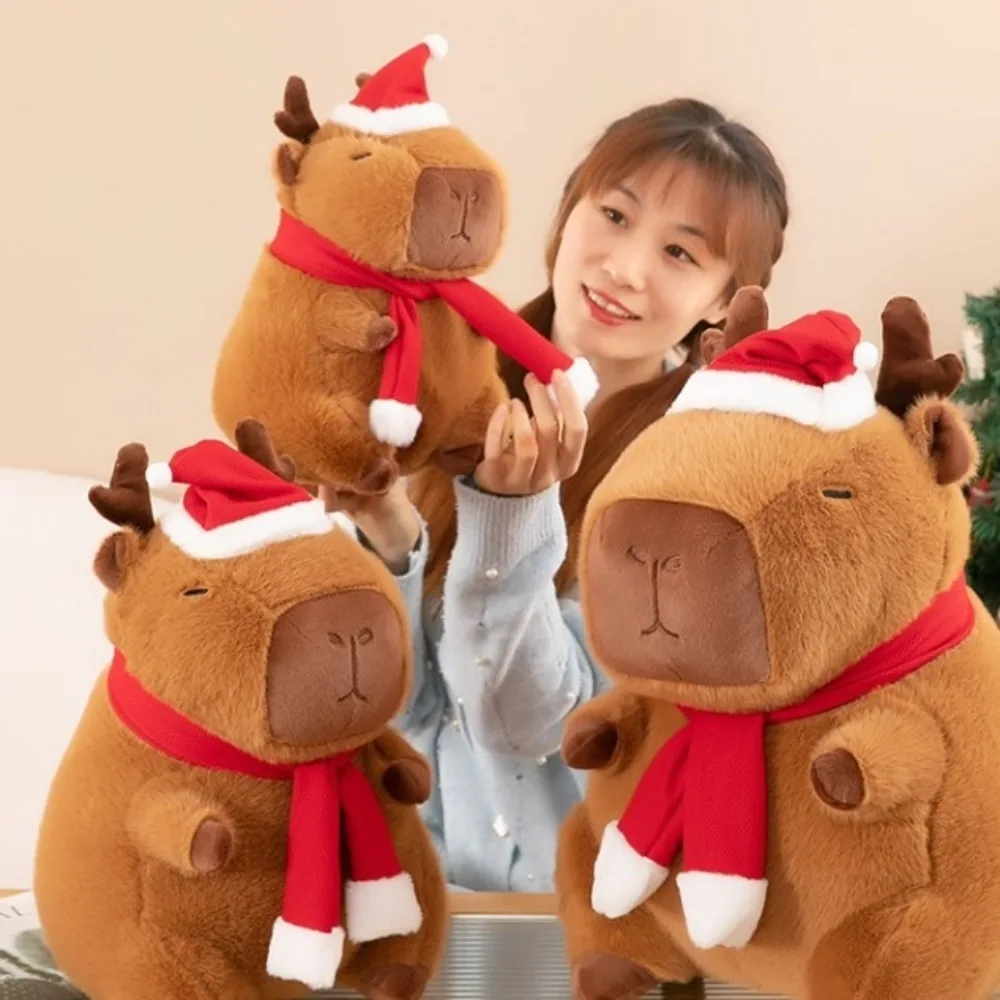 Vestir Navidad Capybara peluche simulación esponjoso Capybara peluche juguete dibujos animados suave Capibara muñeco esponjoso juguete de Navidad