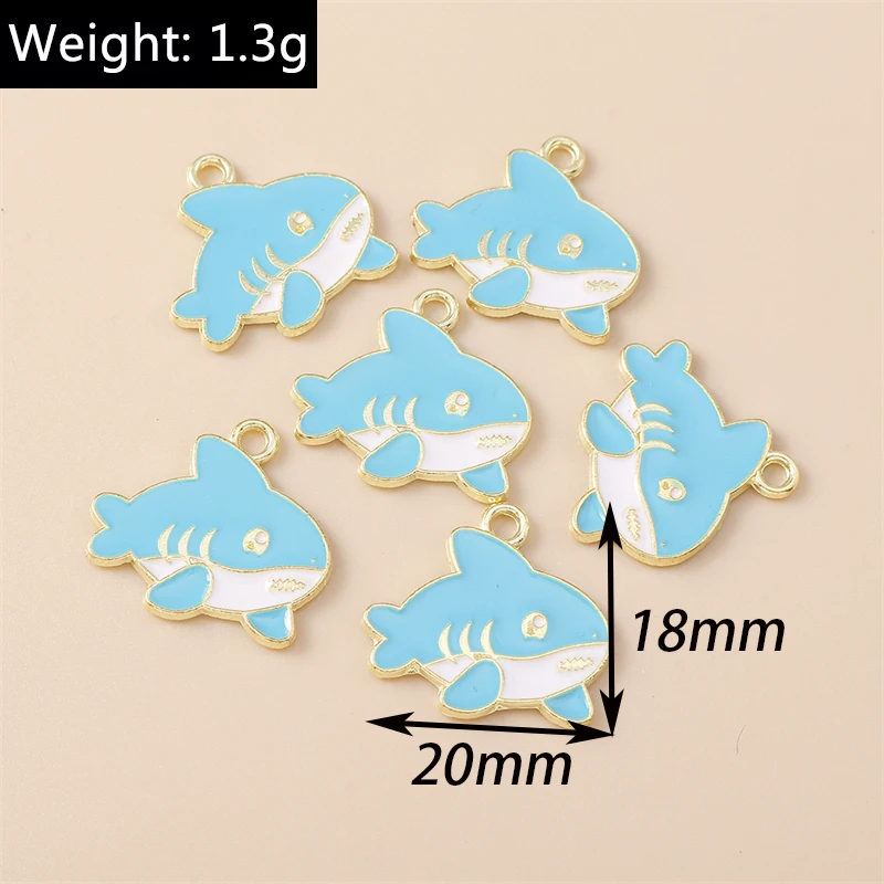 20 Stück 20 x 18 mm Cartoon-Emaille-Tierhai-Charms-Anhänger für Schmuckherstellung, Halsketten, Ohrringe, Armbänder, DIY-Bastelzubehör – Detail 1