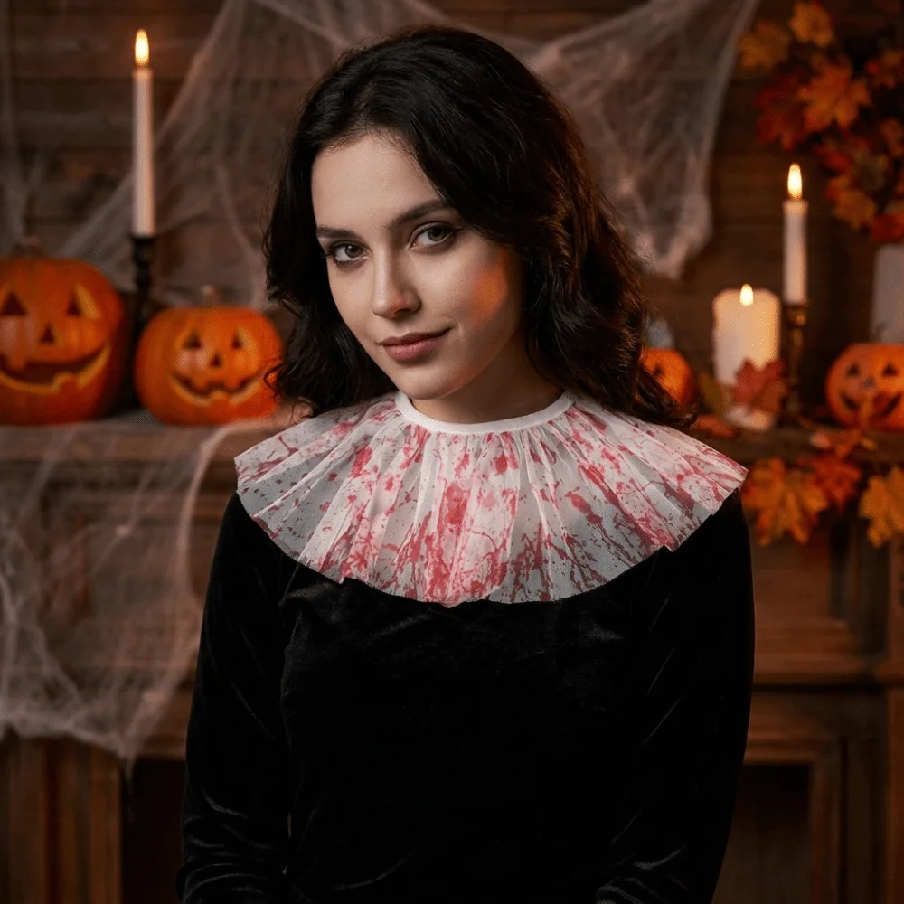 Elastic Lace Blood Colored Dress Up Set Pleated Ruffles Sensory Stimulation Fake Blood Costume Kit Detachable Halloween Cosplay