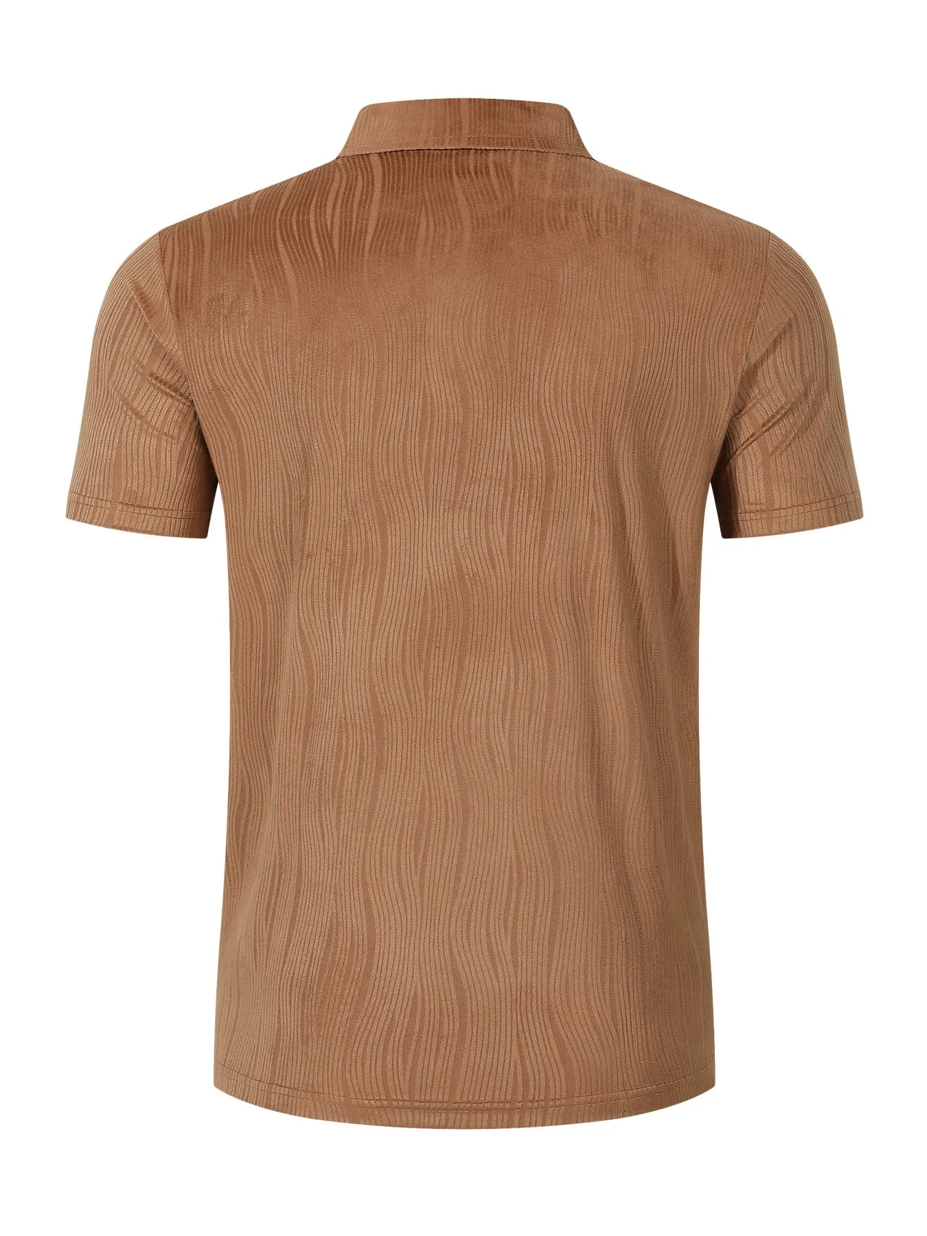 Men's Wavy Corduroy Textured Short Sleeve Polo Shirt, Lapel Collar, Button Placket With Pocket, Breathable Casual Summer Top