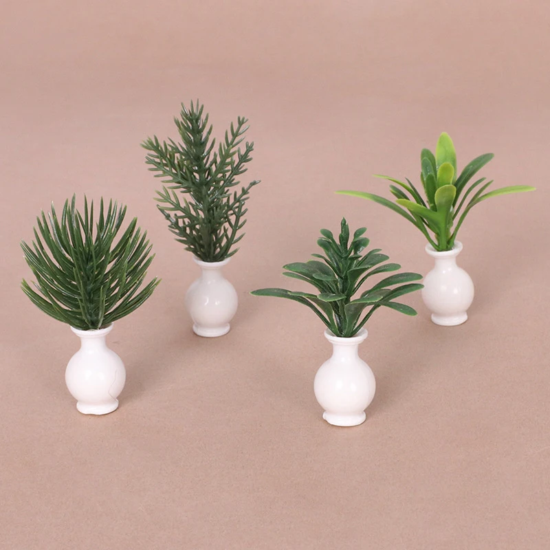 

1pc Dollhouse Mini Plastic Simulation Vase Green Plant Miniature Model Mini Floral Arrangement Toy Ornaments
