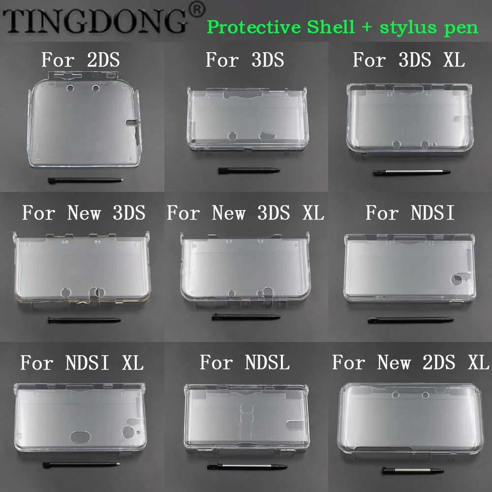 1Set For 2DS 3DS 3DSXL New 3DS XL NDSL NDSi XL Plastic Clear Crystal Protective Hard Shell Skin Case Cover Stylus Pen