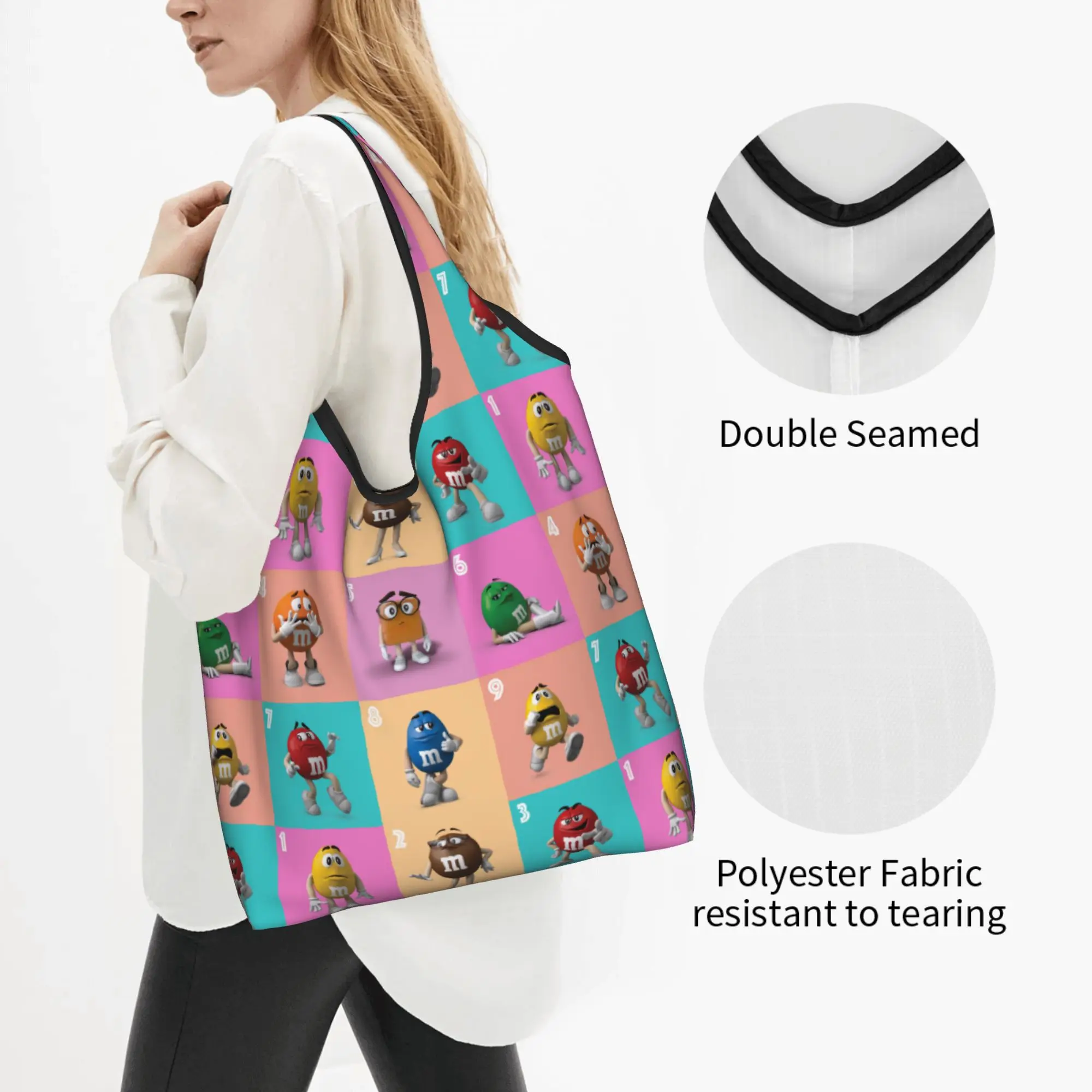 Funny M&M's Chocolate Candy Collage Shopping Tote Bags Portable  Groceries Shoulder Shopper Bag