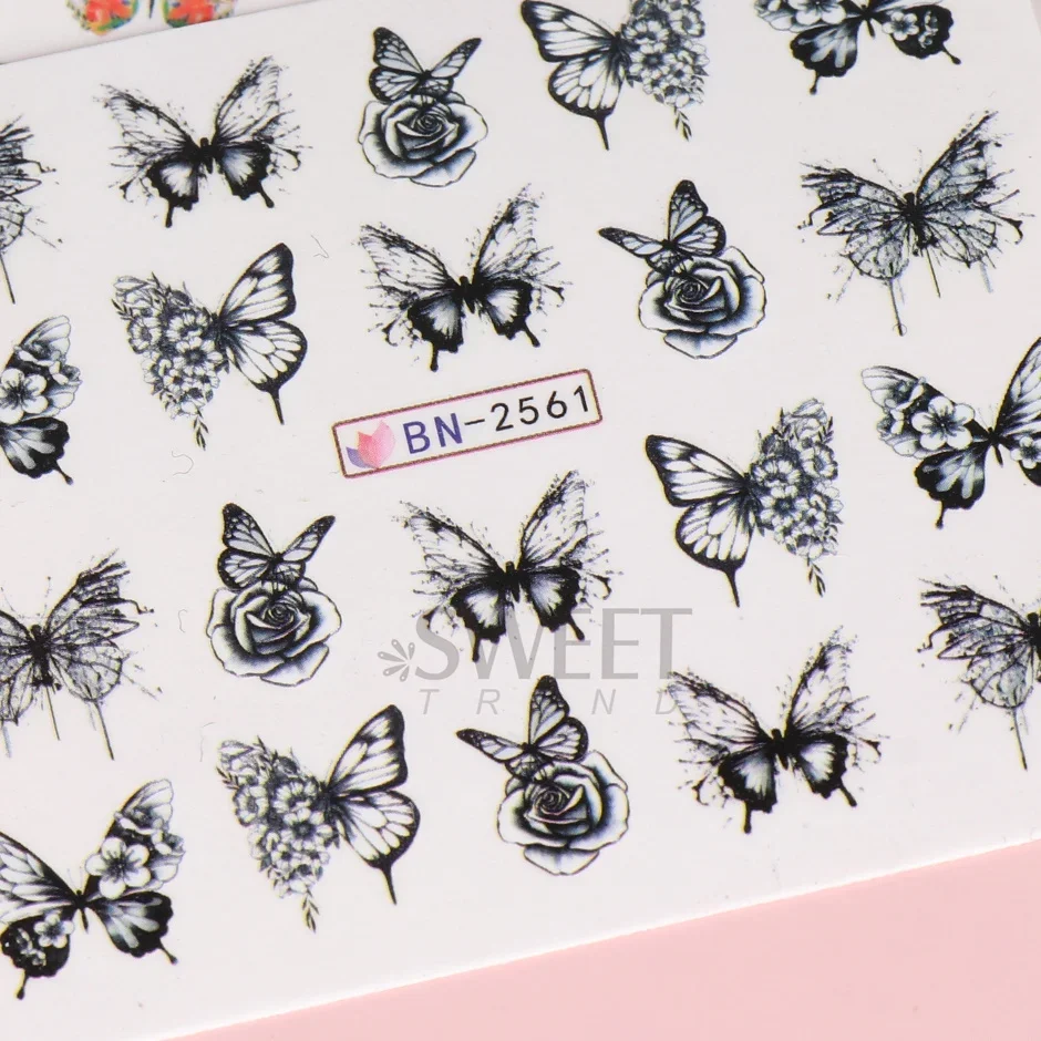 12 adesivi floreali per nail art di design, decalcomanie per acqua, trasferimento, farfalla, fiore, foglia, rosa, design, cursori, fascino, decalcomanie per manicure, tatuaggio