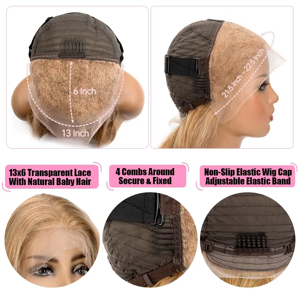 36 بوصة العسل شعر مستعار أشقر شعر الإنسان 200% الكثافة 13x6 الجسم موجة قبل قطعها الدانتيل الشفاف الباروكات الأمامية شعر الإنسان للنساء