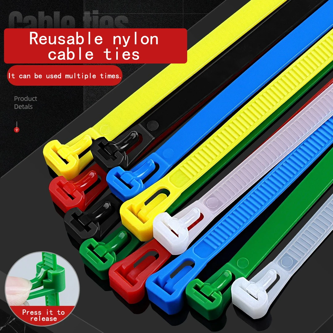 100PCS Reusable Cable Ties, Cable Lock Loop Nylon Ties Removable, Recyclable, Mixed Colours, Black, White