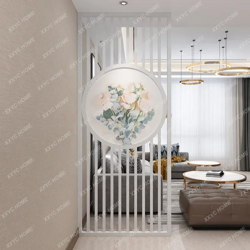 XX style small fresh solid wood screen partition living room entrance to the top round hollow seat screen rose flo
