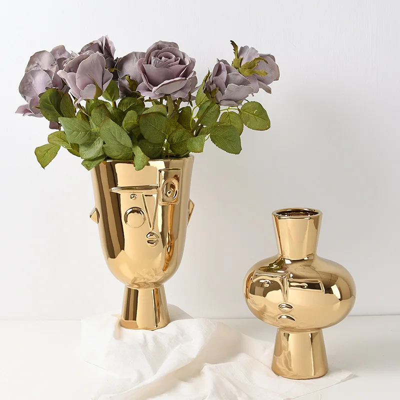 Gilded Ceramic Vase Abstract Decoration Hydroponic Container Room Bookcase Pot Ornament