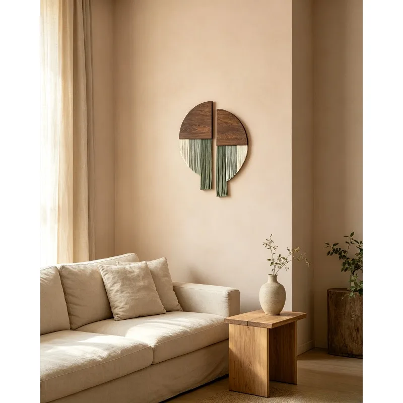 Hand‑Woven Cotton Rope Tapestry Wooden Board Fringe Wall Hanging Boho Wall Decor for Home Hotel Living Room