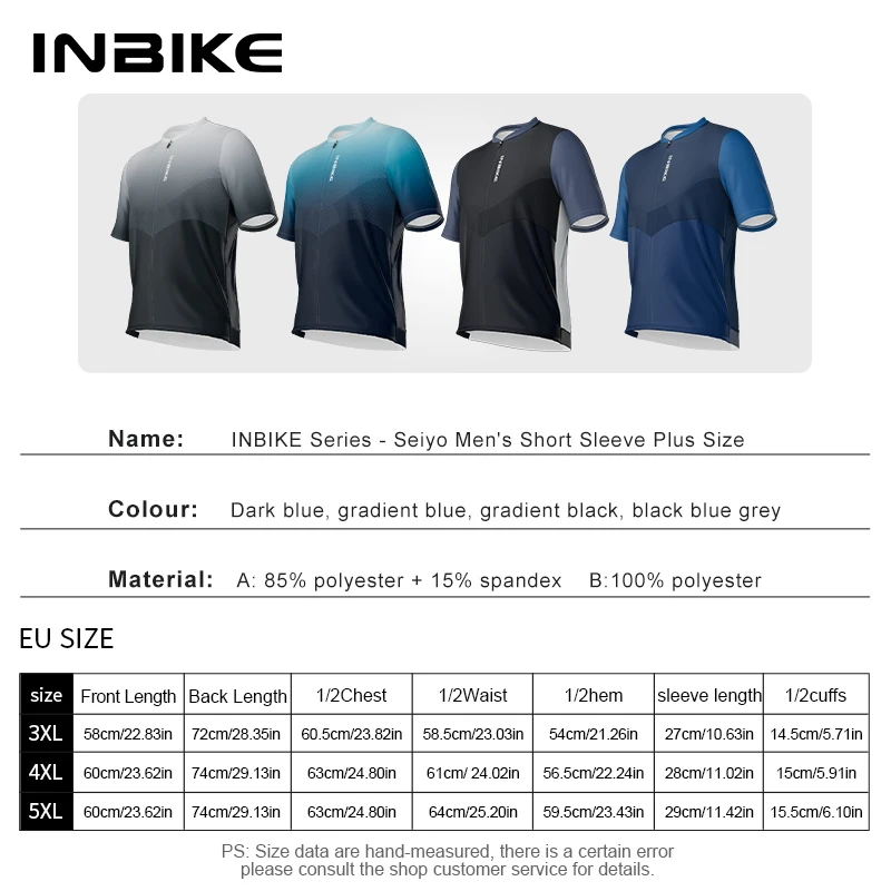 INBIKE Wide Plus-Size Men\'s Cycling Jersey Bike Clothing Short Sleeves Spring And Autumn Mountain Road Bike Clothes 4XL/5XL/6XL