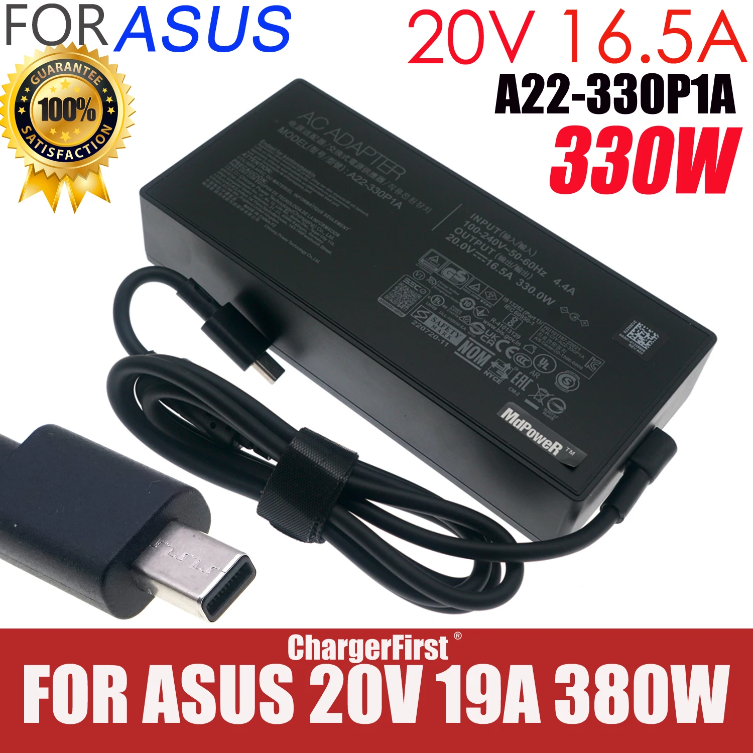 20V 16.5A 330W A22-330P1A AC Adapter Rectangle Tip for ASUS ROG Strix SCAR Gunshen & Zephyrus Gaming Laptops Power Supply