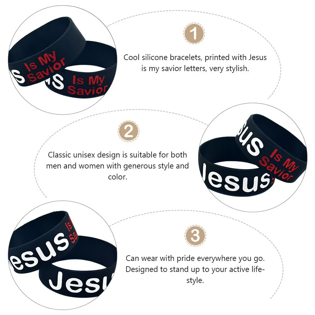 

2Pcs Jesus Savior Silicone Wristband Black Stylish Unisex Bracelet Lightweight Outdoor Sports Affirmation Wrist Chain