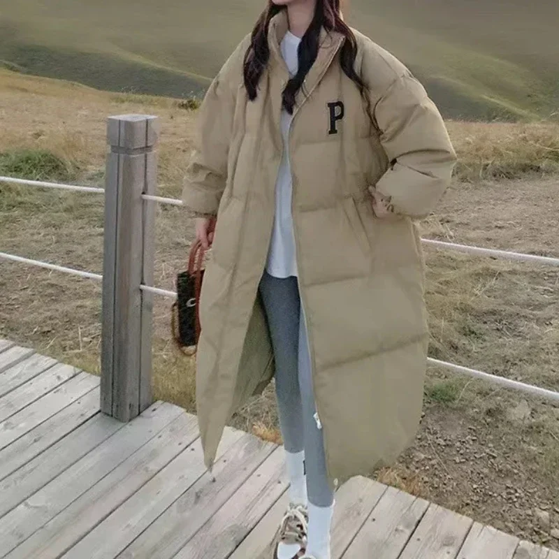 Abrigos de mujer Parkas con cremallera y cuello levantado Parka gruesa y cálida hasta la rodilla abrigo recto Casual chaquetas largas sueltas Otoño