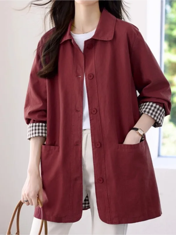 

Повседневное свободное женское пальто, новинка 2025, осеннее пальто средней длины, модная универсальная длинная верхняя одежда све прямого кроя