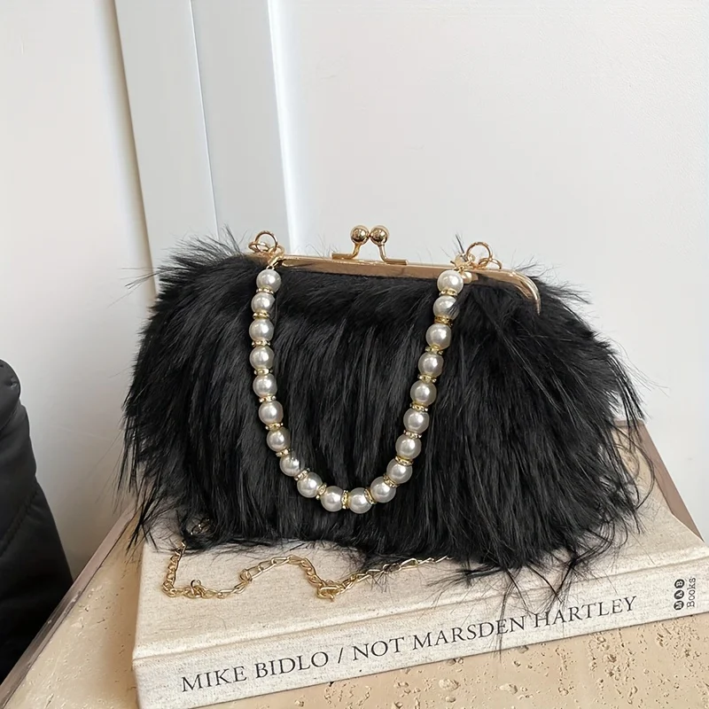 

Новая зимняя сумка для ужина с пушистым жемчугом, сумка через плечо с цепочкой, модные и универсальные женские плюшевые сумки