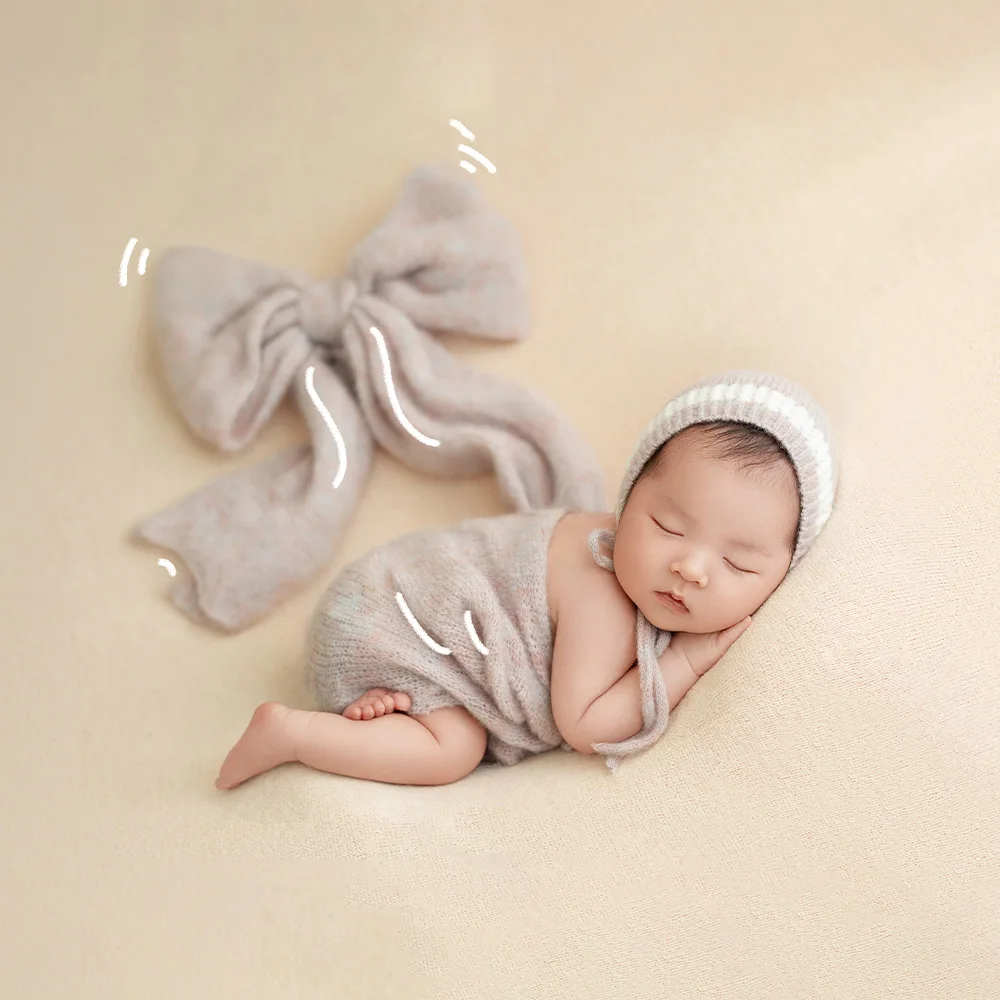 Newborn Photography Props Soft Wool Knitted Wraps High Stretchable Baby Swaddle Blanket Crochet Hat Studios Infant Photo Props