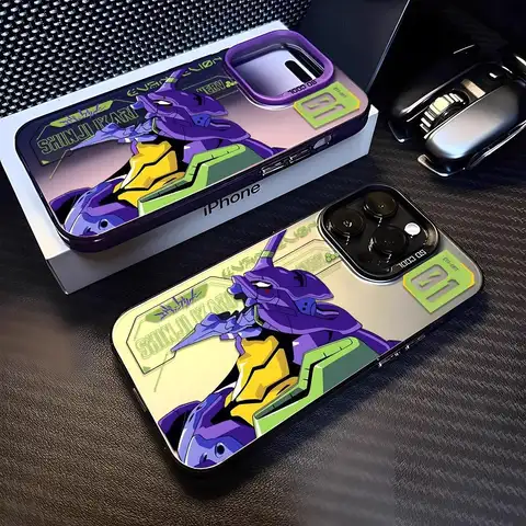 Cartoon Anime Ikari Shinji Fighter EVA-01 Case For iPhone 16 Pro 15 Pro Max 11 12 14 13 XS XR 17 Air 17 Pro IMD Cover Hard Capa