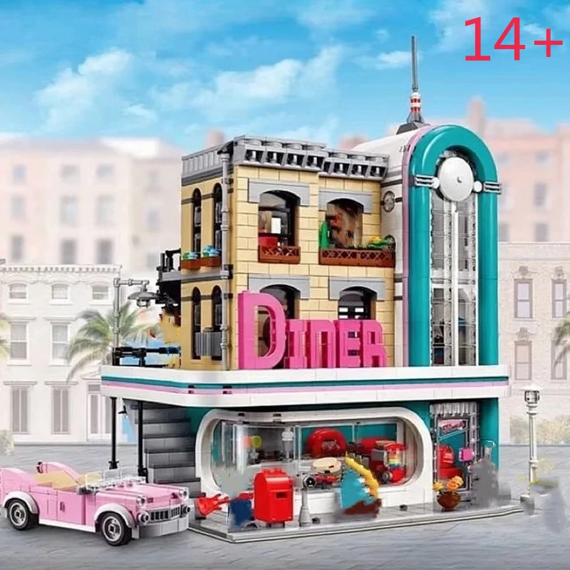 

MOC Street View Nostalgic Restaurant Building Blocks, 2488PCS City Scene Model, Premium Desktop Decor Toy for Adults