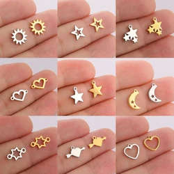 Teamer 5pcs Stainless Steel Charms for Jewelry Making DIY Accessories Sun Star Heart Moon Pendant for Bracelet Necklace Earrings