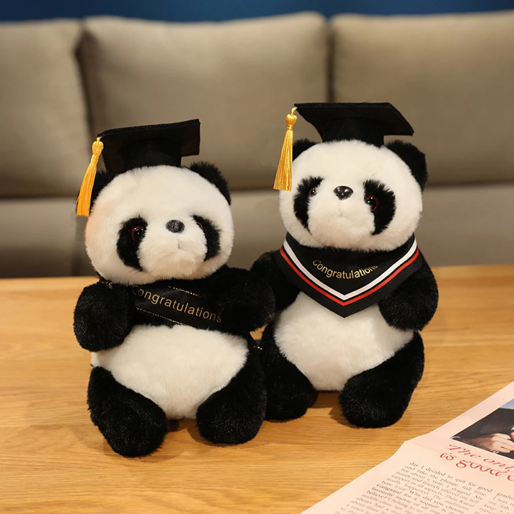 20cm 대학원 허스키 박제 동물 졸업 팬더 플러시 장난감 푹신한 여우 모자 가운 저렴한 대학 Souvenir 플러시 선물