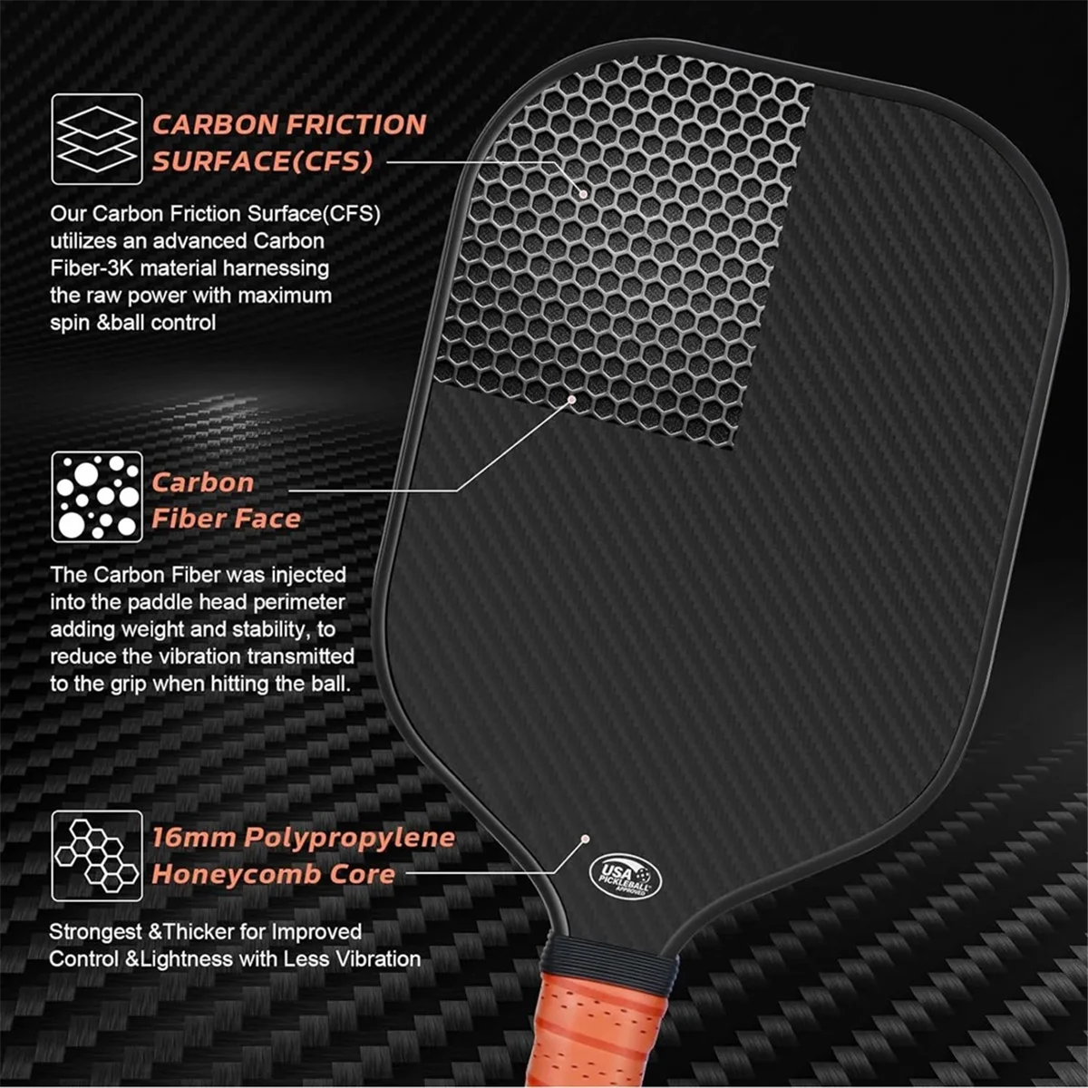 

16MM Pickleball Paddle Anti-slip Hand Grip Paddle Black_ELOS