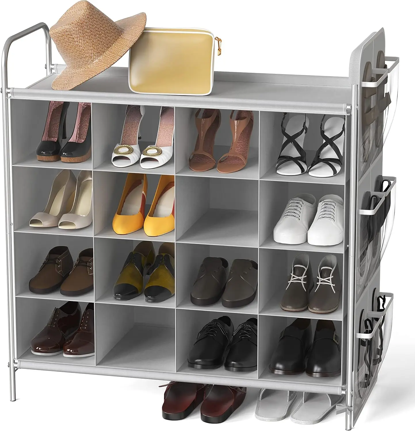 

4-Tier 16 Cube Shoe Cubby Rack Organizer, Gray