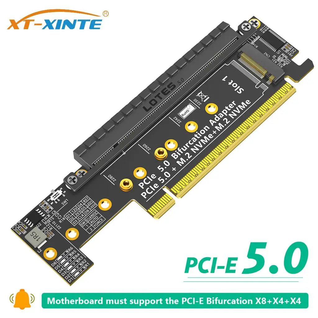 PCIe 5.0 X16 to Dual NVMe and More PCIe x16 x8 Signal Adapter Card for M.2 PCI-E (M Key) NVMe SSD (PCI-e Bifurcation Required)