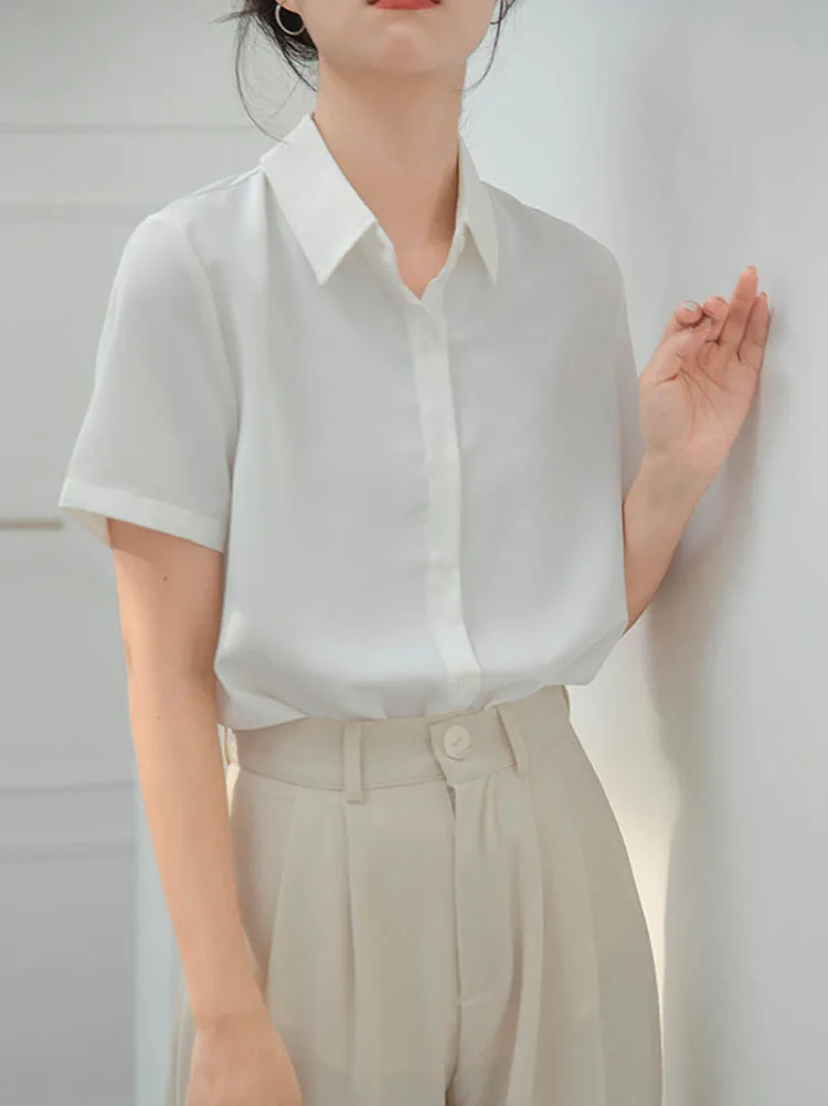 Summer Women's White Shirt Short Sleeve Anti-Wrinkle Draped Professional Attire Chiffon Slimming Simple Workwear Shirt Outerw...