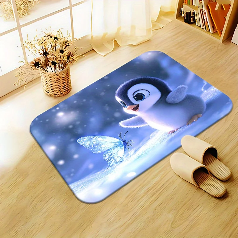 1pc 2D Flat Cute High Resolution Penguin Pattern Doormat, Non-Slip Water Absorbent Mat, Machine Washable, for Bathroom