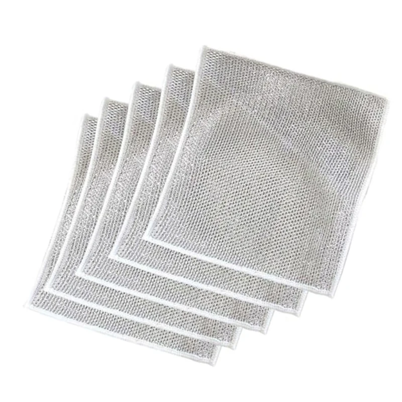 5pcs/10pcs All Purpose Wire Dishwashing Rags Stainless Steel Scrubbers Multifunctional Non Scratch Cleaning Cloths