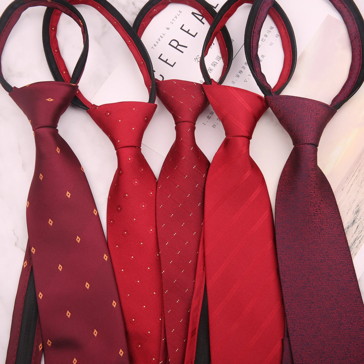 Wine red wedding tie, men's zippered formal attire, groom, men's wedding, no tying, lazy hands tie 8CM tie