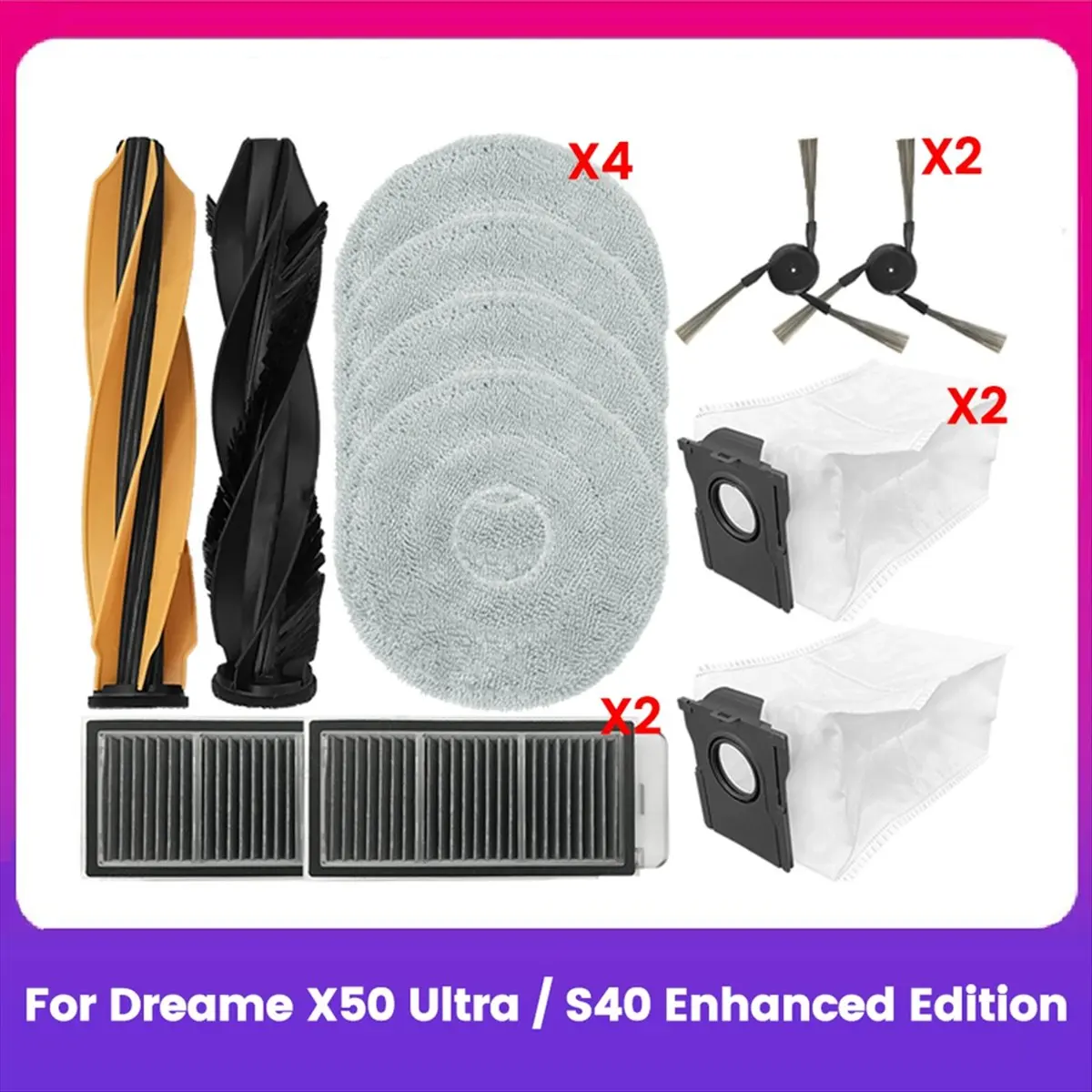 AB30 12PCS for X50 Ultra/S40 Enhanced Edition Vacuum Attachments Replacement Part Main Side Brush Filter Mop Dust Bag