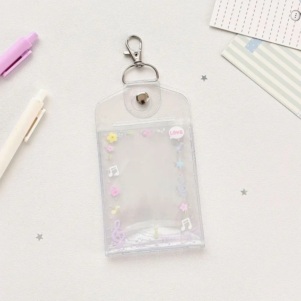 Portable PVC Kpop Card Holder Clear with Keychain Badge ID Holder 3 Inch Photocard Sleeve